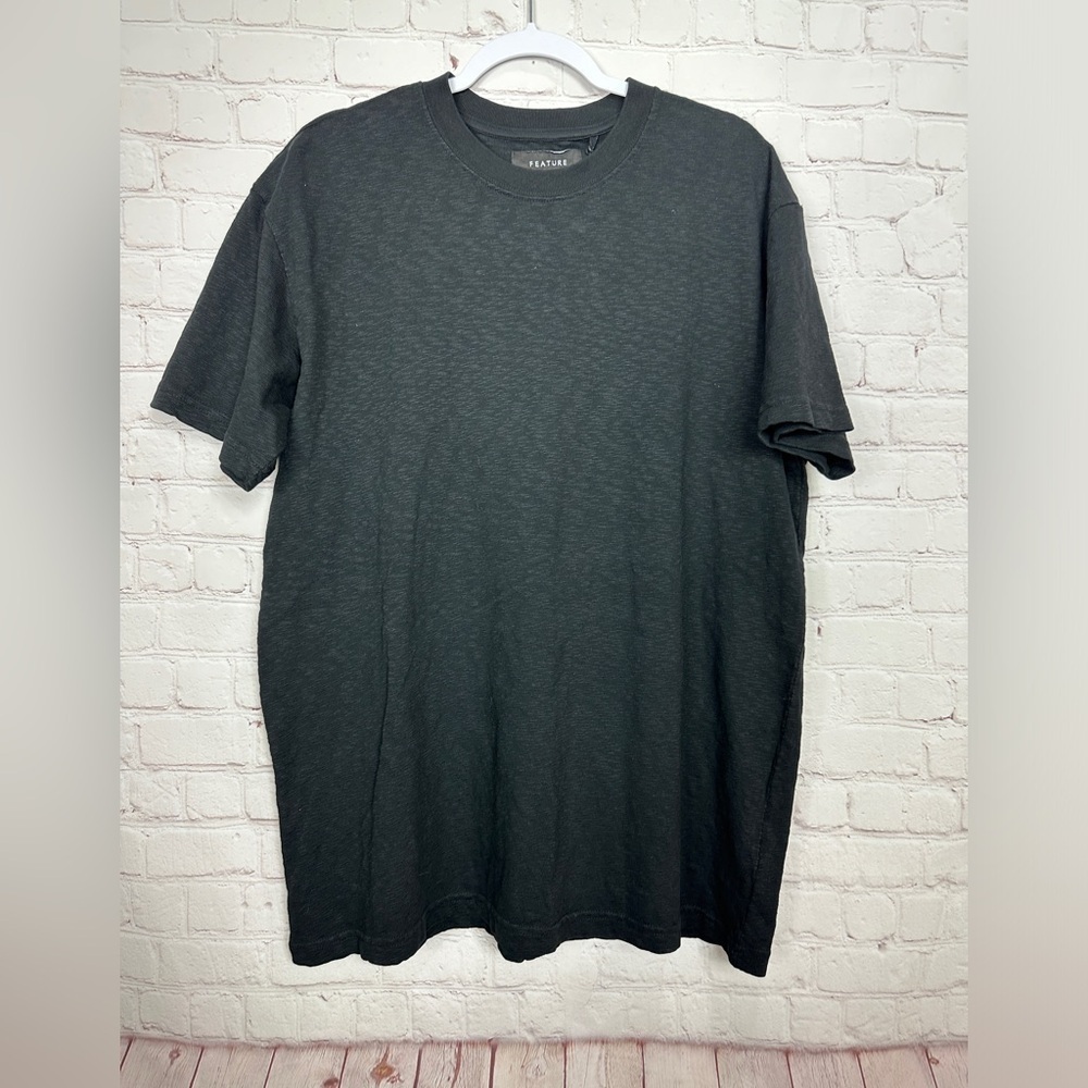 Feature All Things Good black slub long length tee t-shirt shirt, sz L, NWT $60
